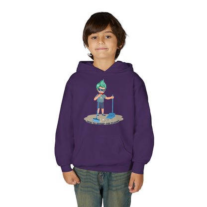 Youth Heavy Blend Hooded Sweatshirt - Super kiddo sweeping floor - [[{"value":"Wonderwear Kid"}]]