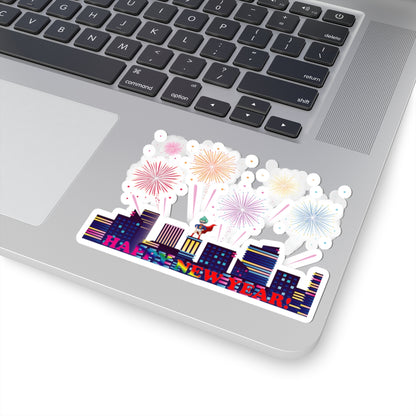Kiss-Cut Stickers - Super kiddo with fireworks with text - [[{"value":"Wonderwear Kid"}]]