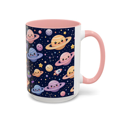Accent Coffee Mug  (11/15 oz) - Kawaii Saturns in a Starry Space