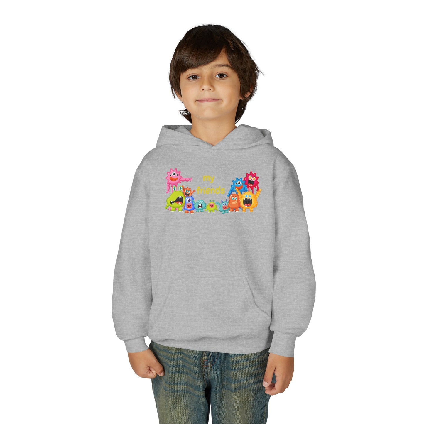 Youth Heavy Blend Hooded Sweatshirt - Colorful Monster Friends