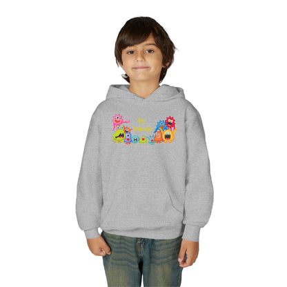 Youth Heavy Blend Hooded Sweatshirt - Colorful Monster Friends Printify