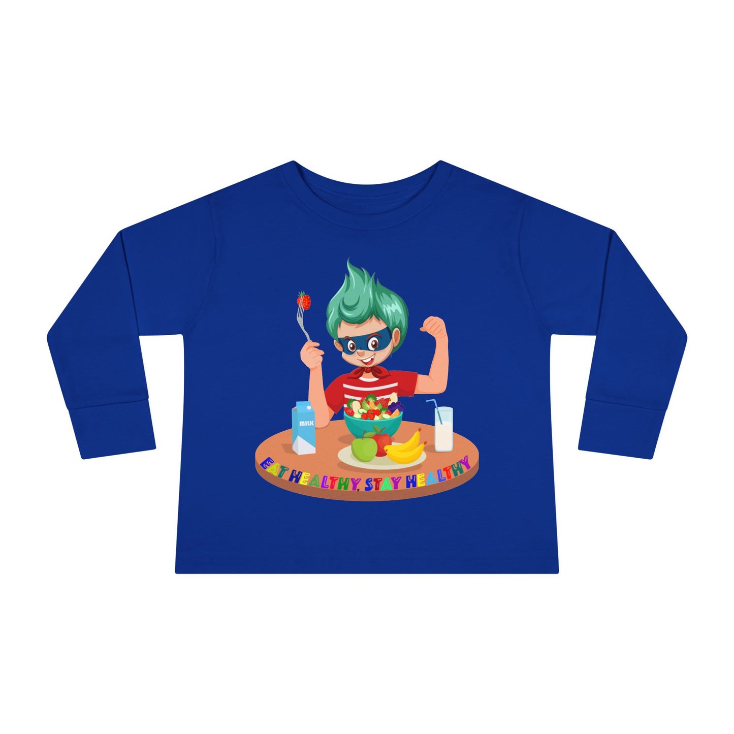 Toddler Long Sleeve Tee - super kiddo eating healthy food - [[{"value":"Wonderwear Kid"}]]