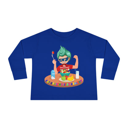 Toddler Long Sleeve Tee - super kiddo eating healthy food - [[{"value":"Wonderwear Kid"}]]