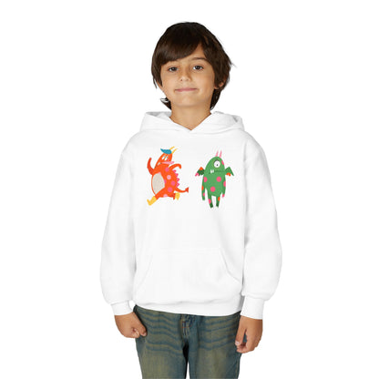Youth Heavy Blend Hooded Sweatshirt - Monsters in action Printify