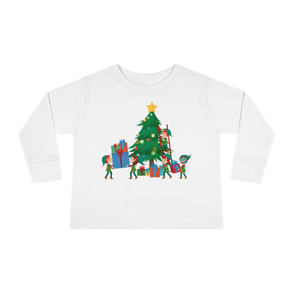 Toddler Long Sleeve Tee - Super kiddo putting gifts on christmas tree - [[{"value":"Wonderwear Kid"}]]