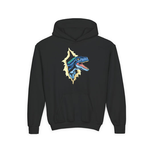 Youth Heavy Blend Hooded Sweatshirt -  Utah raptor dinosaur Printify
