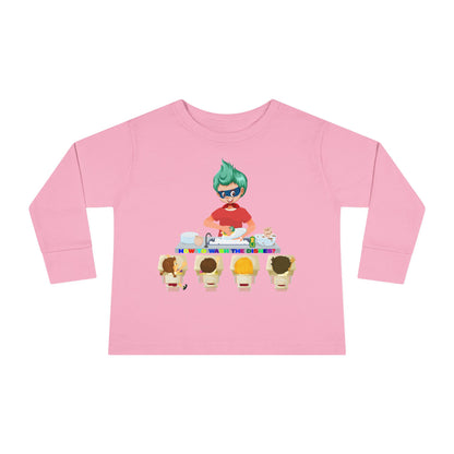 Toddler Long Sleeve Tee - Little kiddo teaching to wash dishes - [[{"value":"Wonderwear Kid"}]]