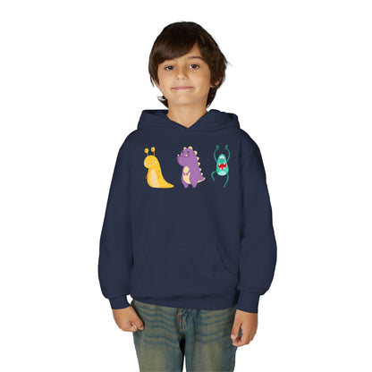 Youth Heavy Blend Hooded Sweatshirt - Colorful monsters Printify