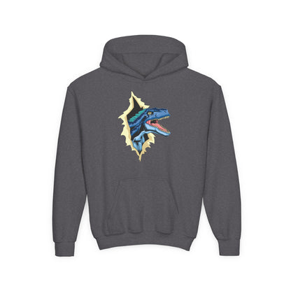 Youth Heavy Blend Hooded Sweatshirt -  Utah raptor dinosaur Printify