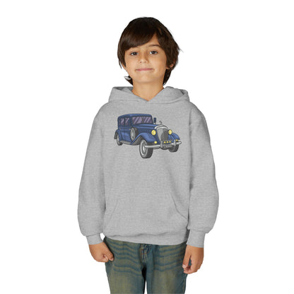 Youth Heavy Blend Hooded Sweatshirt -  vintage retro car Printify