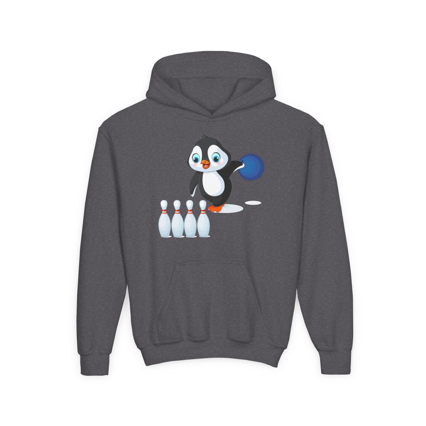 Youth Heavy Blend Hooded Sweatshirt - Adorable Penguin Bowling