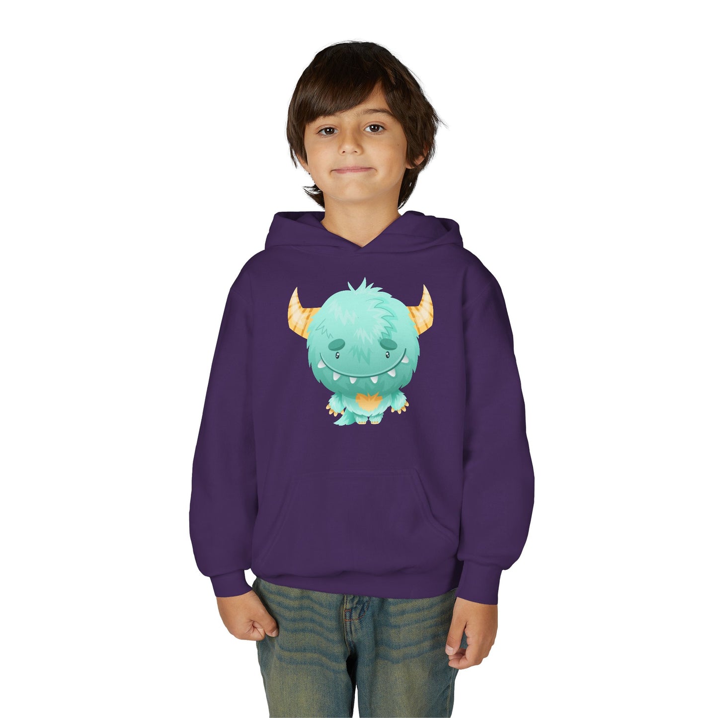 Youth Heavy Blend Hooded Sweatshirt - Cute green baby monster