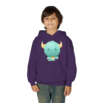 Youth Heavy Blend Hooded Sweatshirt - Cute green baby monster Printify