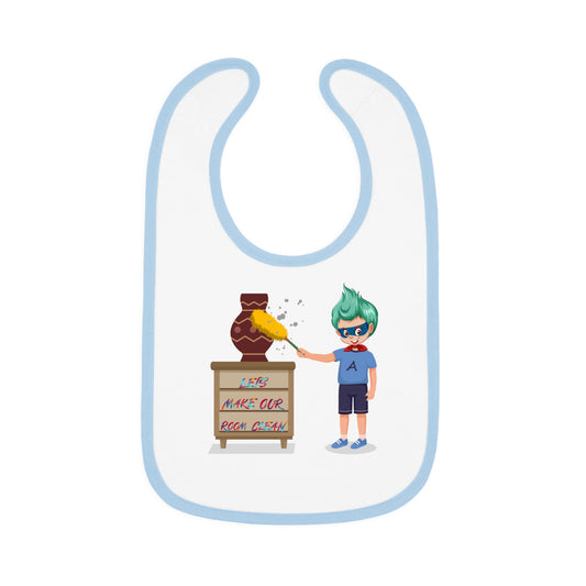 Baby Bib - Super kiddo cleaning a vase - [[{"value":"Wonderwear Kid"}]]