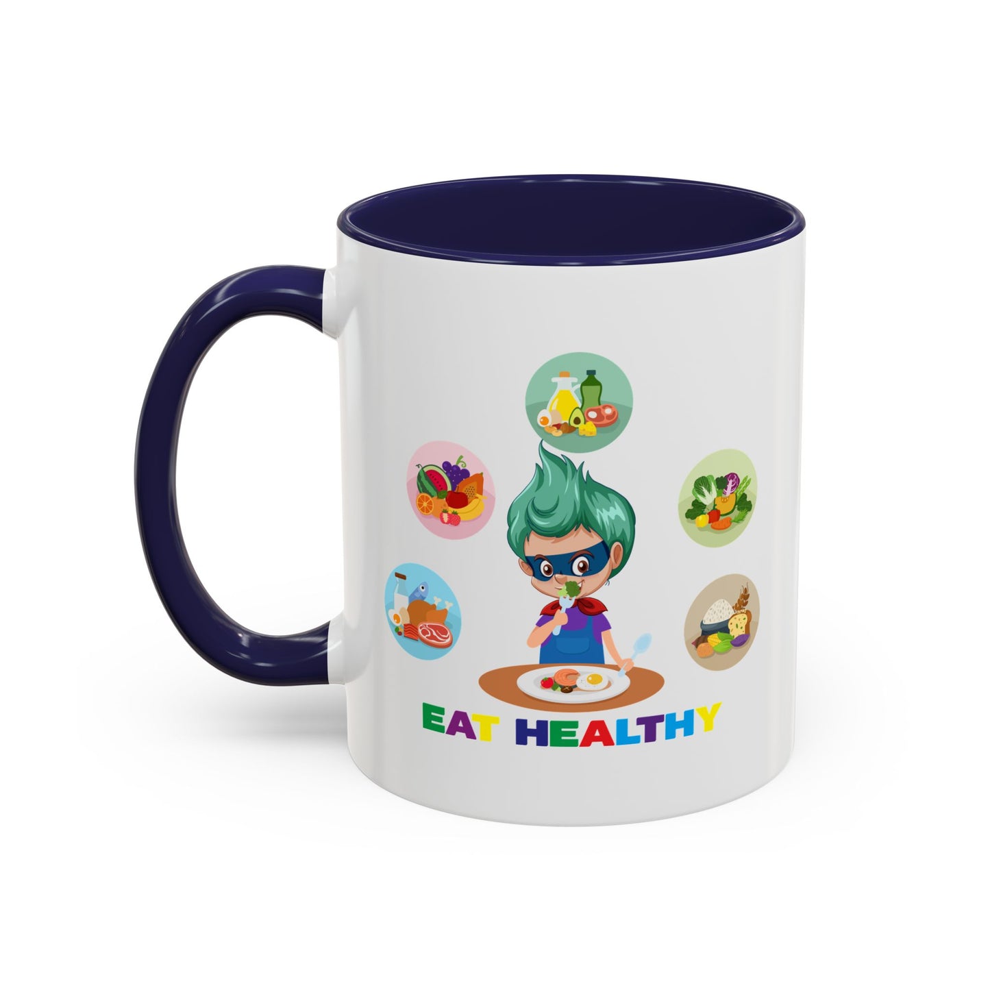 Accent Coffee Mug - Supper kiddo showing healthy food to eat