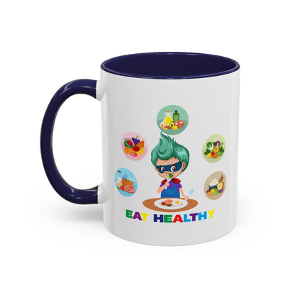 Accent Coffee Mug - Supper kiddo showing healthy food to eat - [[{"value":"Wonderwear Kid"}]]