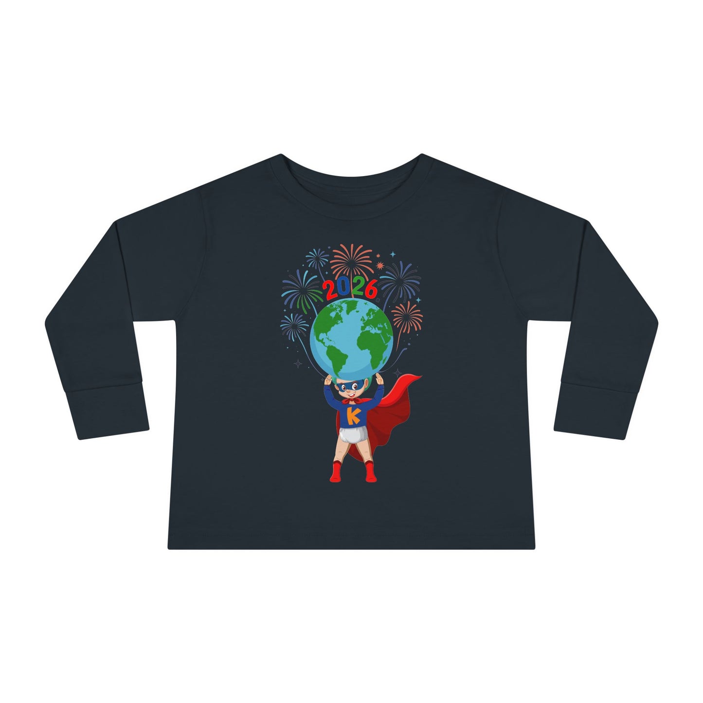 Toddler Long Sleeve Tee - Super kiddo holding globe - [[{"value":"Wonderwear Kid"}]]