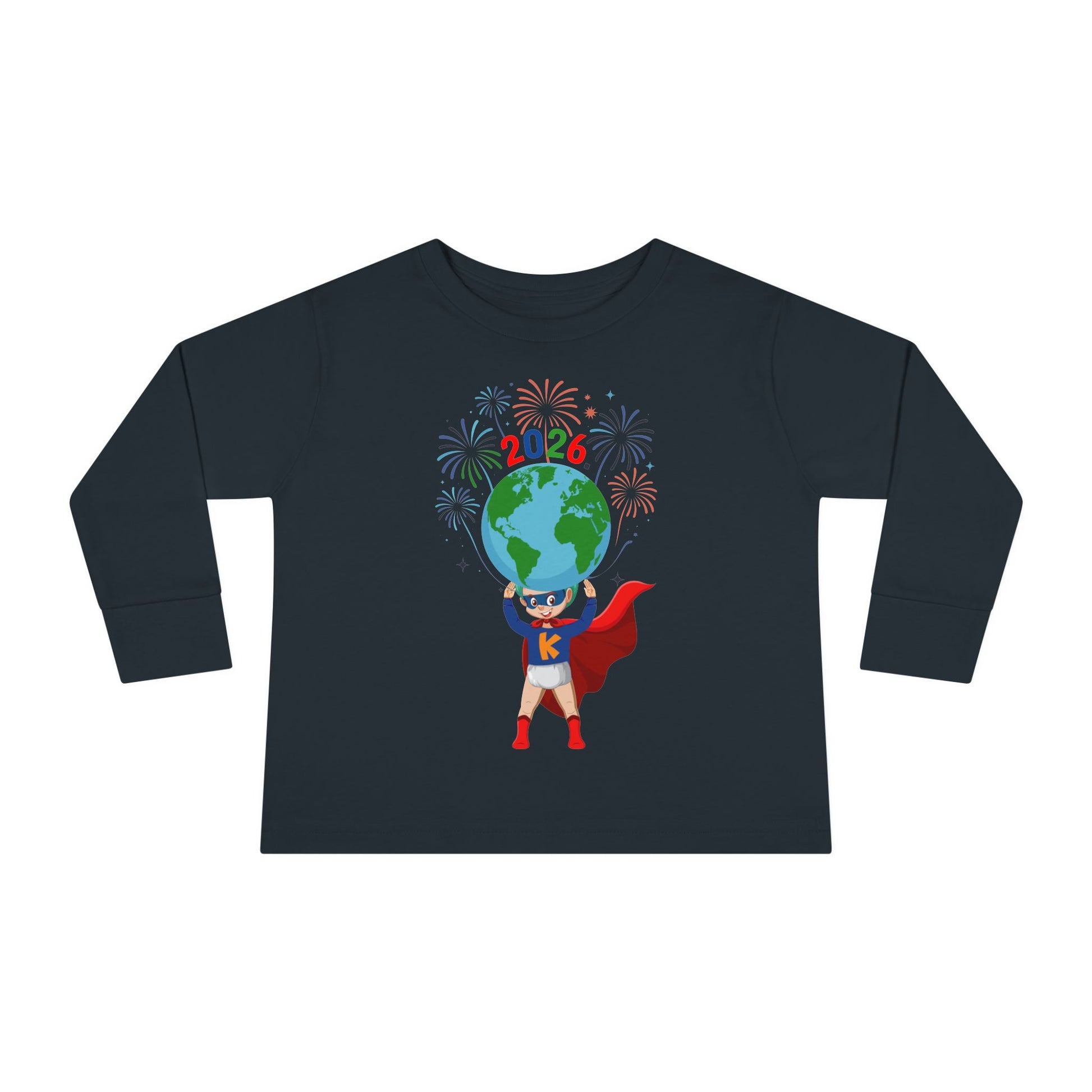 Toddler Long Sleeve Tee - Super kiddo holding globe - [[{"value":"Wonderwear Kid"}]]