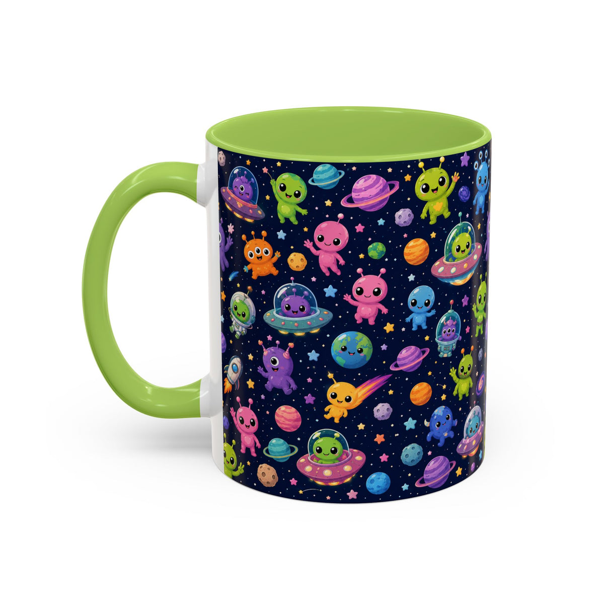 Accent Coffee Mug  (11/15 oz) - Cheerful Cartoon Alien Space