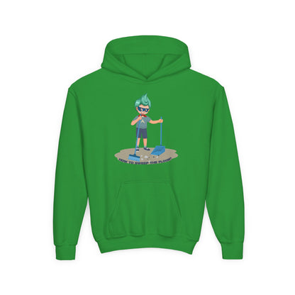 Youth Heavy Blend Hooded Sweatshirt - Super kiddo sweeping floor - [[{"value":"Wonderwear Kid"}]]