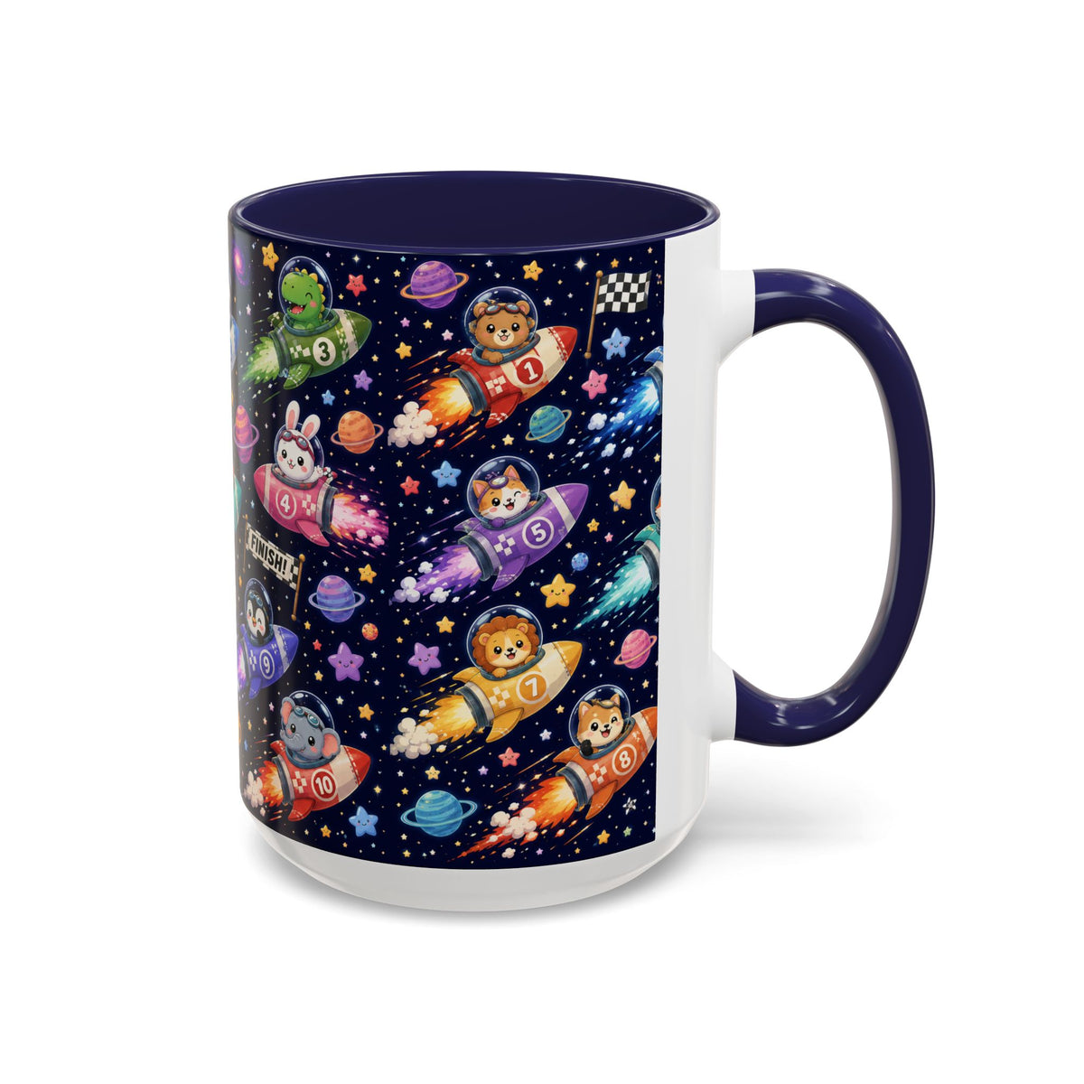 Accent Coffee Mug (11/15 oz) - Kawaii Cosmic Animal Rocket Race