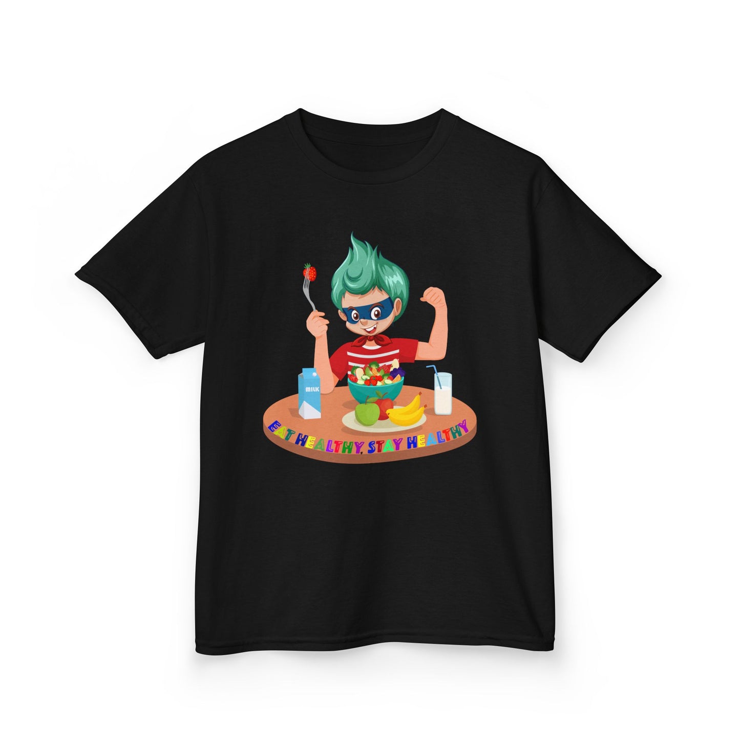 Kids Heavy Cotton™ Tee - super kiddo eating healthy food - [[{"value":"Wonderwear Kid"}]]