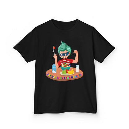 Kids Heavy Cotton™ Tee - super kiddo eating healthy food - [[{"value":"Wonderwear Kid"}]]