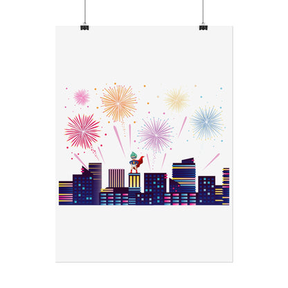 Rolled Posters - Super kiddo with fireworks - [[{"value":"Wonderwear Kid"}]]