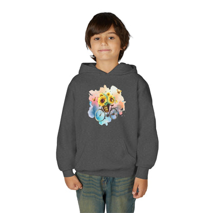 Youth Heavy Blend Hooded Sweatshirt - Sunflower Bicycle Printify