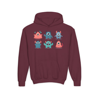 Youth Heavy Blend Hooded Sweatshirt -  Group of cute little monsters Printify