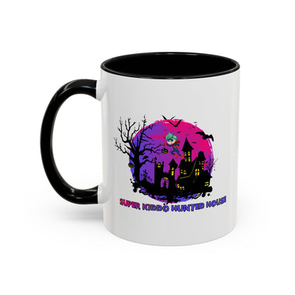 Accent Coffee Mug - Super kiddo flying on hunted house - [[{"value":"Wonderwear Kid"}]]