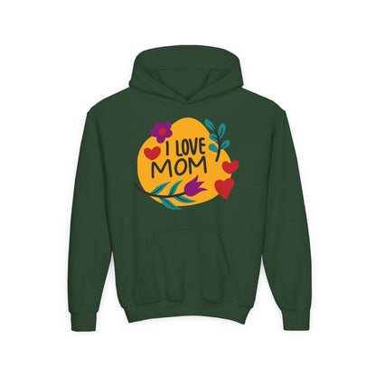 Youth Heavy Blend Hooded Sweatshirt - I love mom Printify