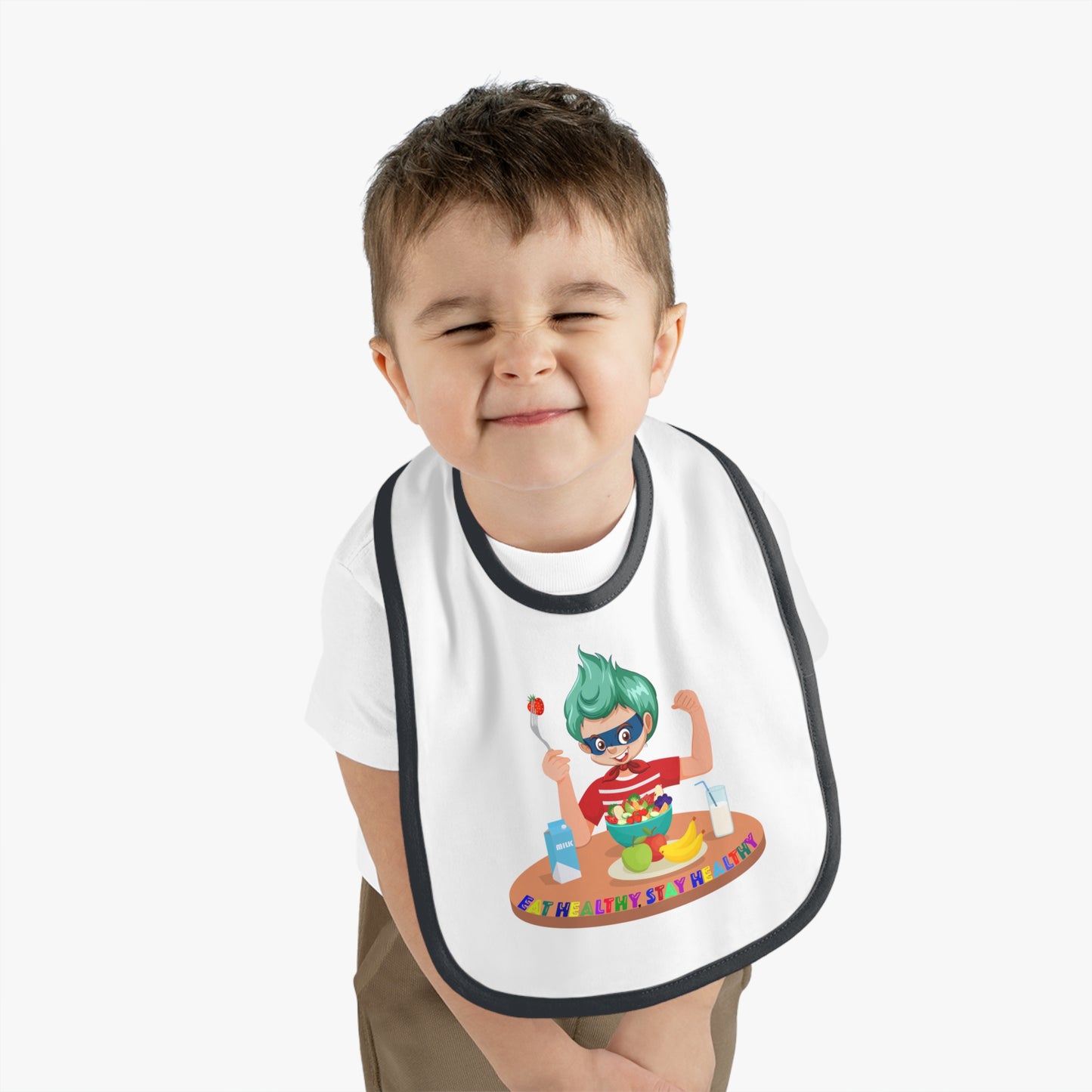 Baby Bib - super kiddo eating healthy food