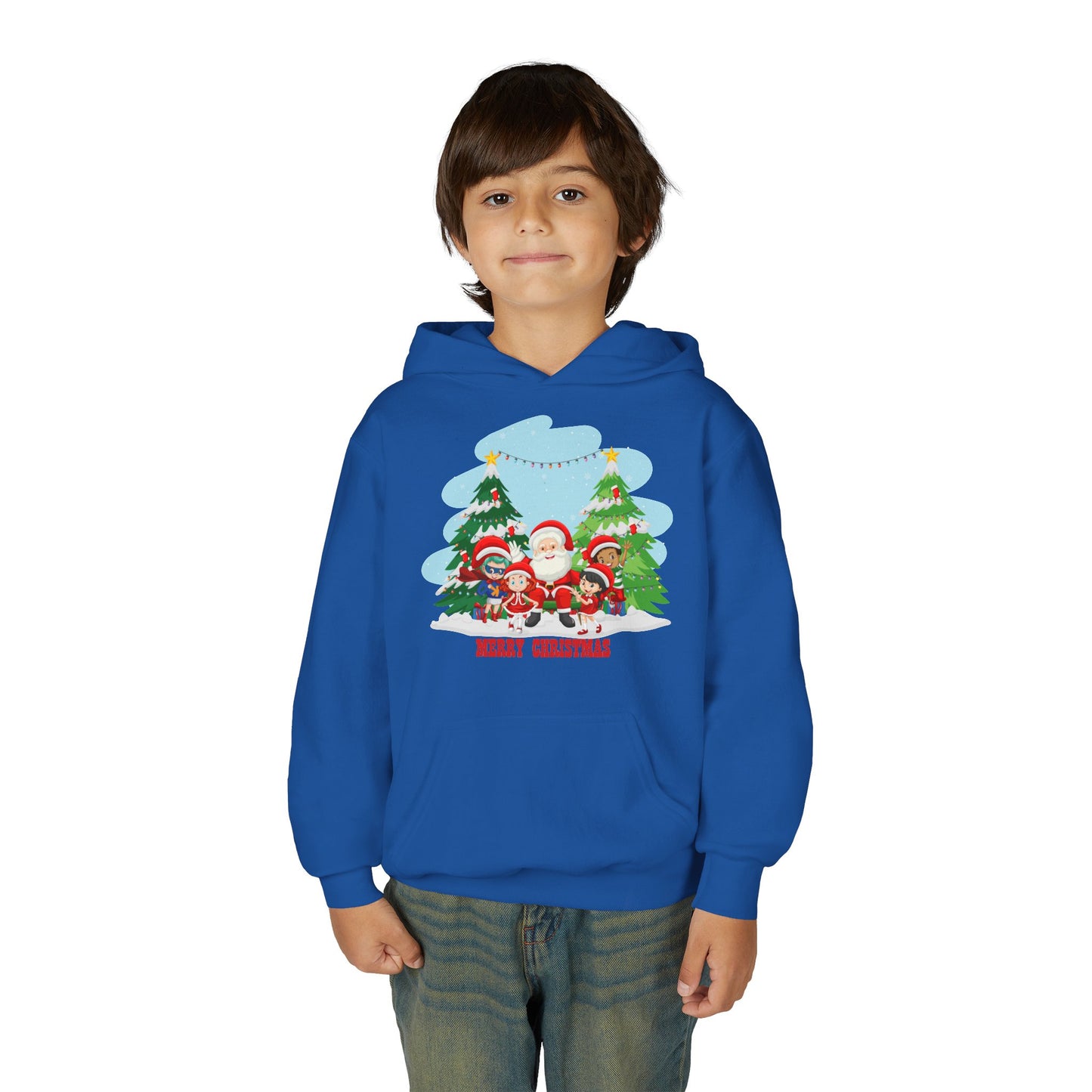 Youth Heavy Blend Hooded Sweatshirt - Super kiddo with santa claus Merry christmas