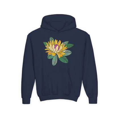 Youth Heavy Blend Hooded Sweatshirt -  Yellow flower Printify