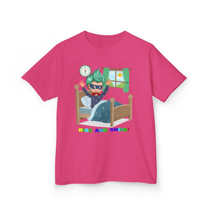 Kids Heavy Cotton™ Tee - Super kiddo teaches us to wake up early - [[{"value":"Wonderwear Kid"}]]