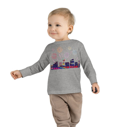 Toddler Long Sleeve Tee - Super kiddo with fireworks with text - [[{"value":"Wonderwear Kid"}]]