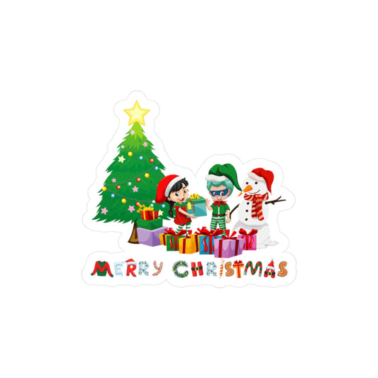 Christmas Kiss-Cut Vinyl Decals – Super kiddo preparing gifts - [[{"value":"Wonderwear Kid"}]]