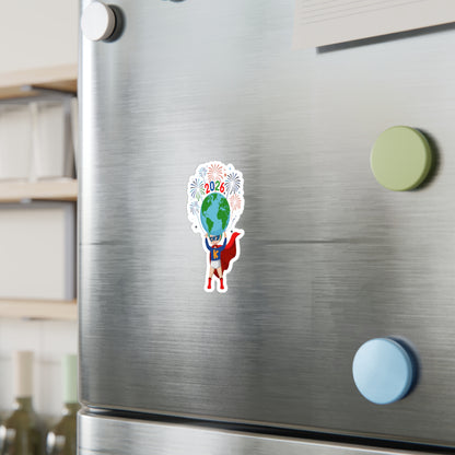 Christmas Kiss-Cut Vinyl Decals – Super kiddo holding globe - [[{"value":"Wonderwear Kid"}]]