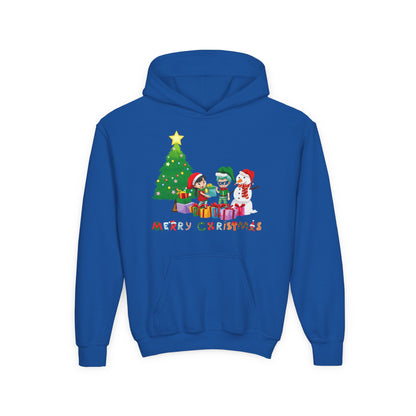 Youth Heavy Blend Hooded Sweatshirt - Super kiddo preparing gifts - [[{"value":"Wonderwear Kid"}]]
