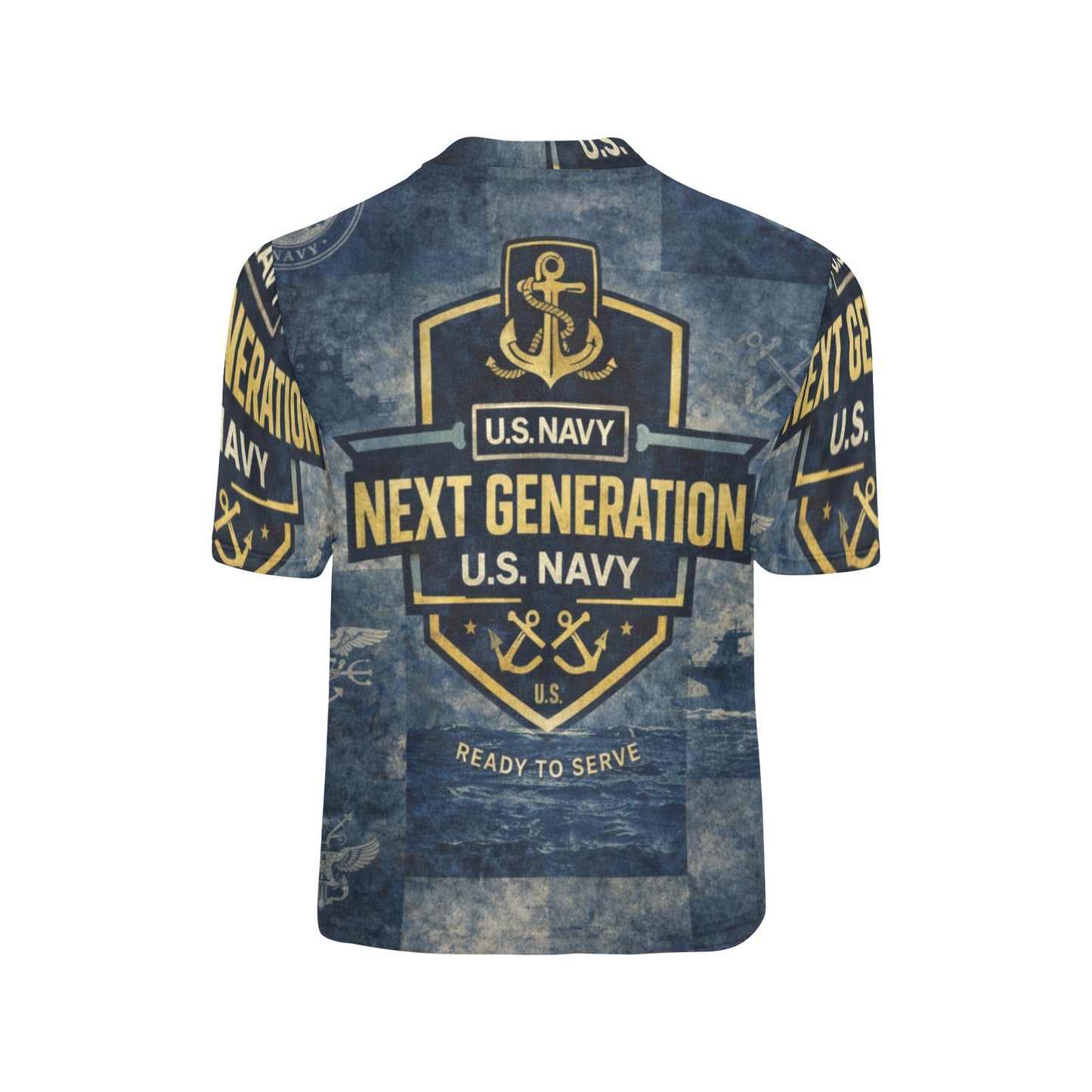 Little Kids' All Over Print Crew Neck T-Shirt - Proud to Serve - Young Patriot - Navy