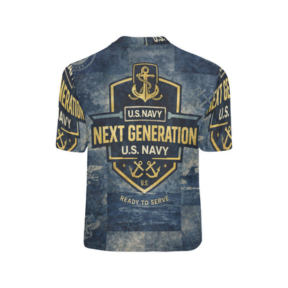 Little Kids' All Over Print Crew Neck T-Shirt - Proud to Serve - Young Patriot - Navy