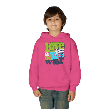 Youth Heavy Blend Hooded Sweatshirt - Love is Kind of War Printify