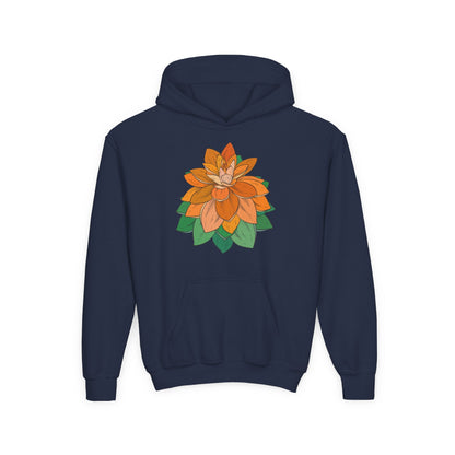 Youth Heavy Blend Hooded Sweatshirt - Orange flower Printify
