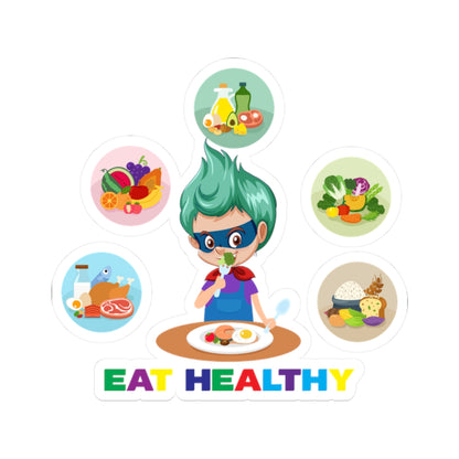Kiss-Cut Stickers - Supper kiddo showing healthy food to eat - [[{"value":"Wonderwear Kid"}]]