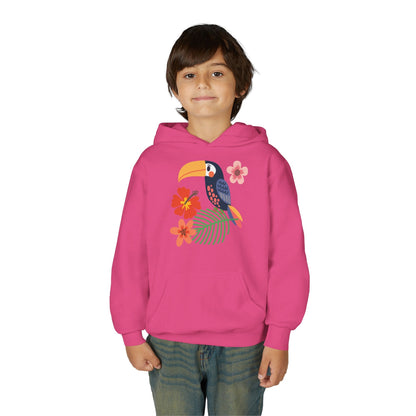 Youth hoodie with vibrant toucan bird design Printify