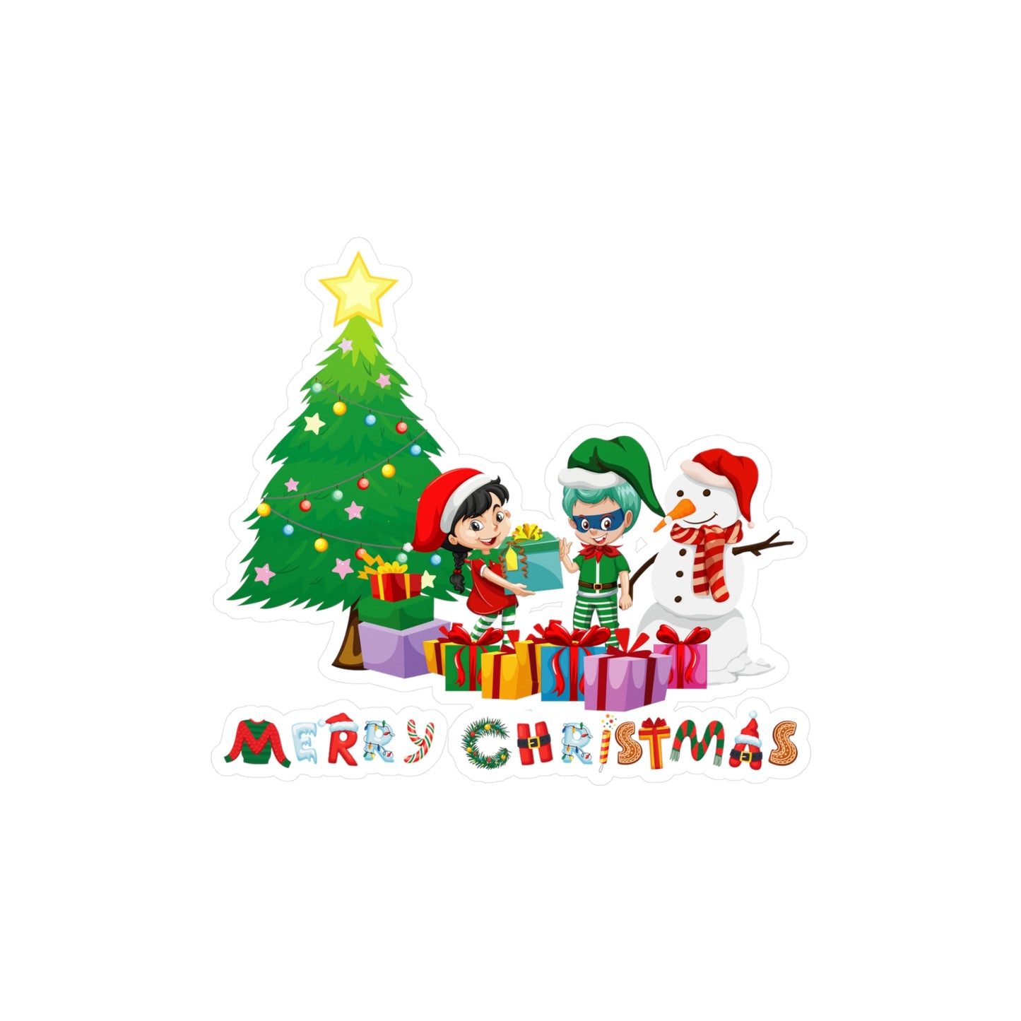 Christmas Kiss-Cut Vinyl Decals – Super kiddo preparing gifts - [[{"value":"Wonderwear Kid"}]]