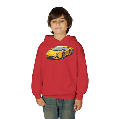 Youth Heavy Blend Hooded Sweatshirt - Yellow super car Printify