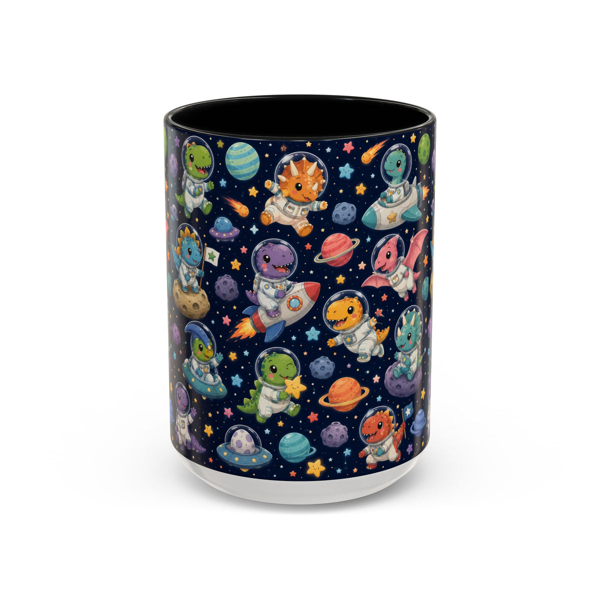 Accent Coffee Mug (11/15 oz) - Cute Dinosaur Astronaut Space