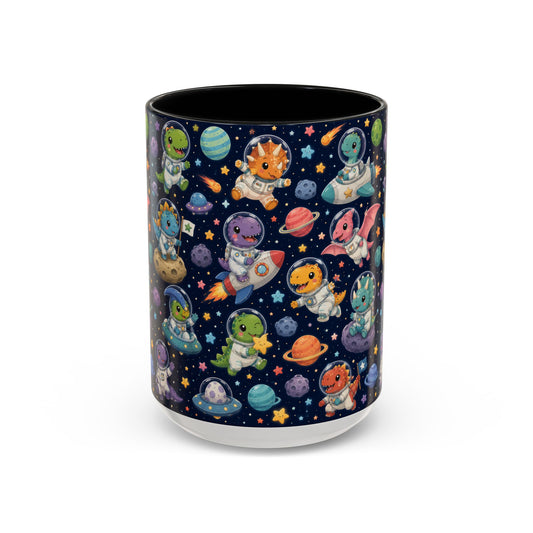 Accent Coffee Mug (11/15 oz) - Cute Dinosaur Astronaut Space